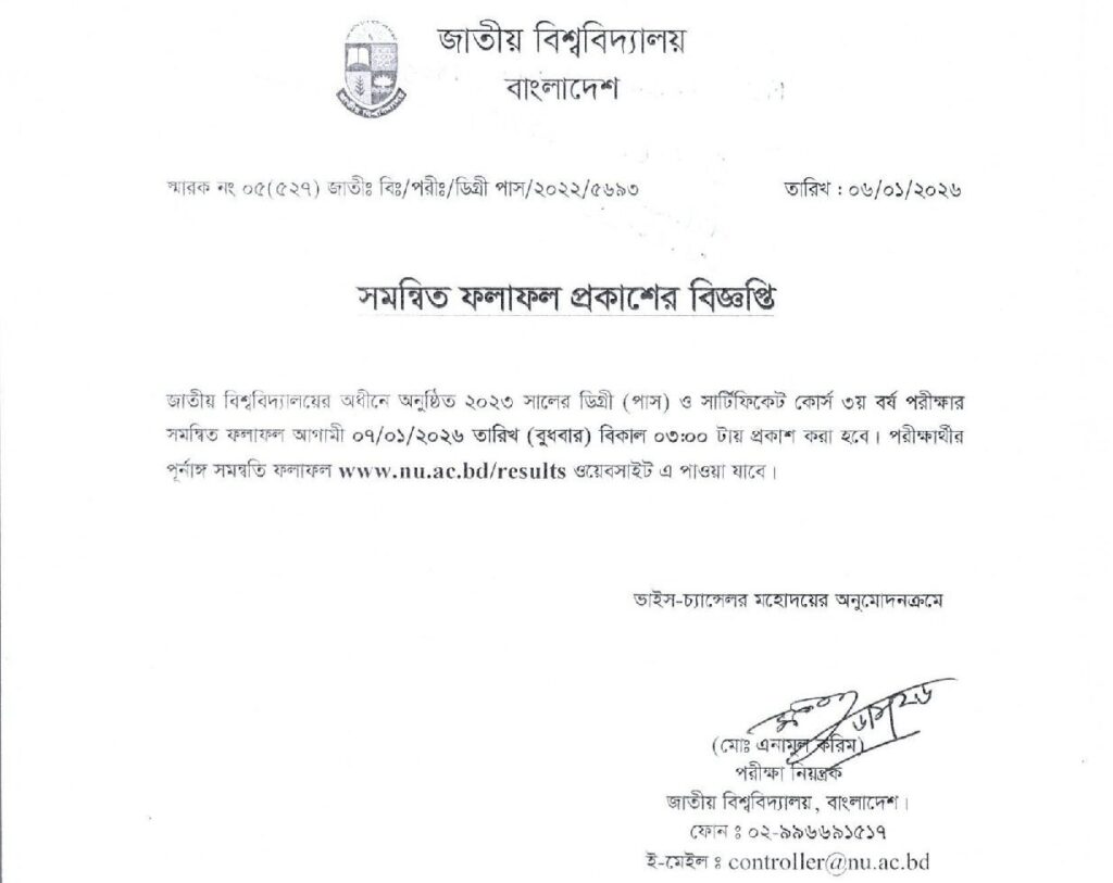 NU Degree CGPA Result 2026